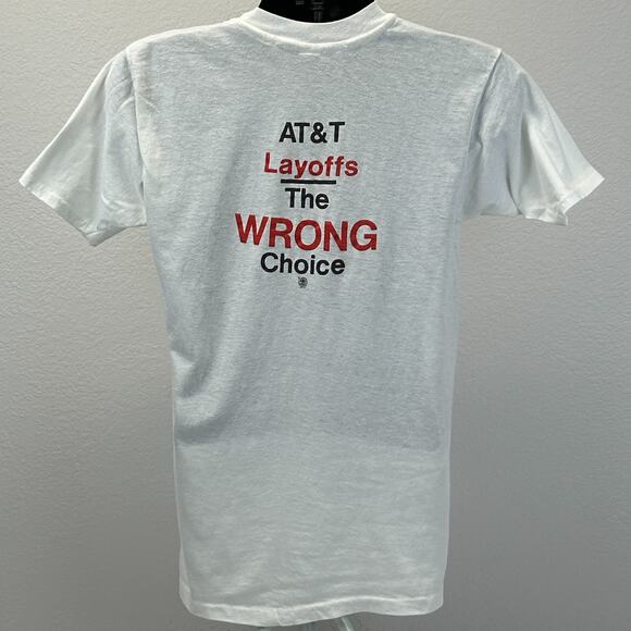 Vintage AT&T Layoffs T Shirt Mens S Small White 80s Ron Allen CWA ATT Telephone - Picture 3 of 10